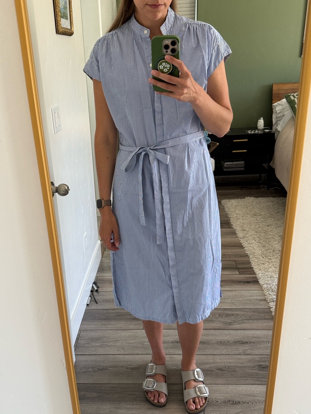 Trovata CLASSIC ASTRID EASY DRESS BLUE/WHITE STRIPE Tie-Waist Midi Shirt Dress
